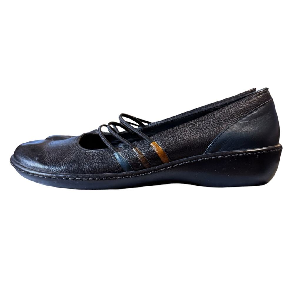 Nurture Mary Jane Flats Womens Black Pebbled Leather Blue Brown Tan Accents 8M